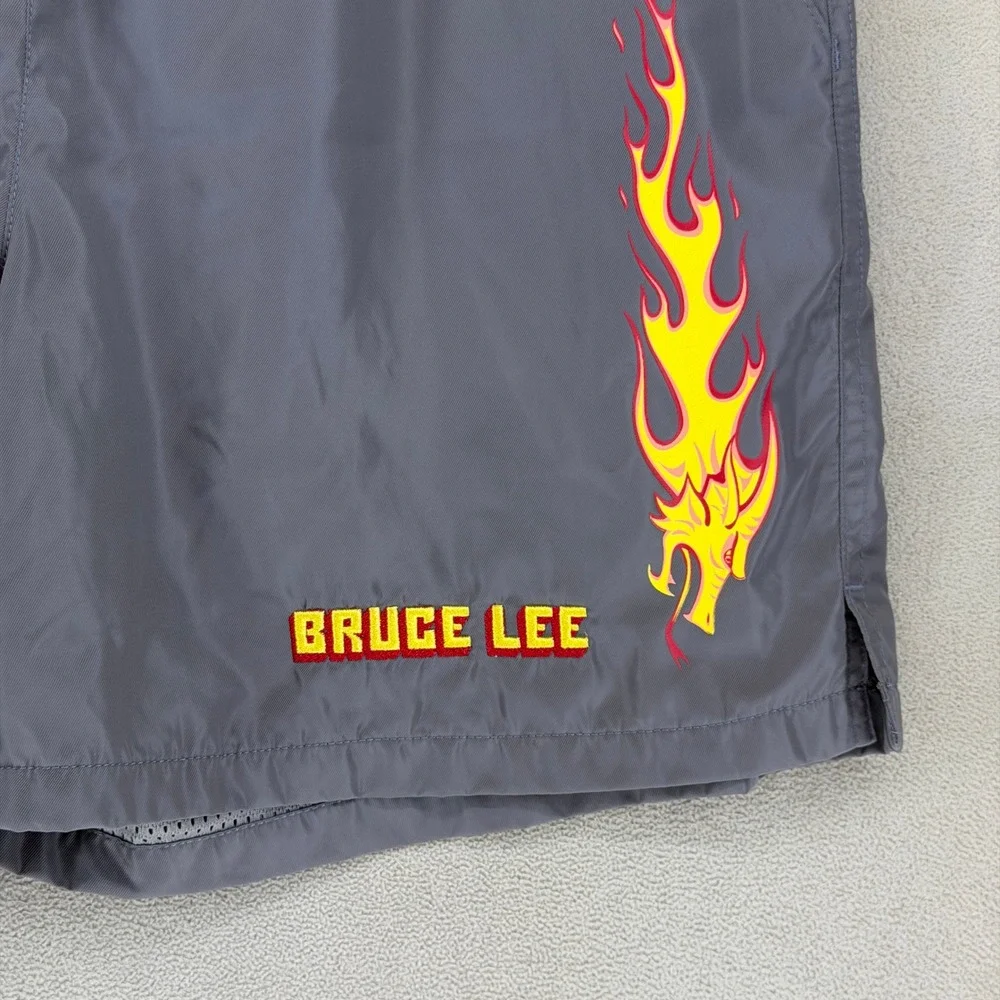 Bruce Lee‎ The Dragon Shorts Gray Flame Print Athletic Trunks Men's Large